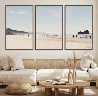 28307820-MGV-FC-60X30-3P_Walnut-Minimalist Beach Wall Art Canvas Print, Framed Coastal Serenity Art Picture Print, Soft Sand Perfect Modern Coastal Decor Artwork