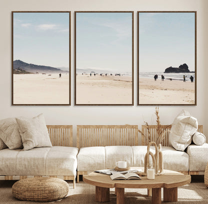 28307820-MGV-FC-60X30-3P_Walnut-Minimalist Beach Wall Art Canvas Print, Framed Coastal Serenity Art Picture Print, Soft Sand Perfect Modern Coastal Decor Artwork