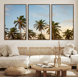 99033771-MGV-FC-60X30-3P_Walnut-Palm Trees Wall Art Canvas Print, Framed Tropical Vibes Art Picture Print, Coastal Sunset Perfect Coastal Boho Decor Artwork