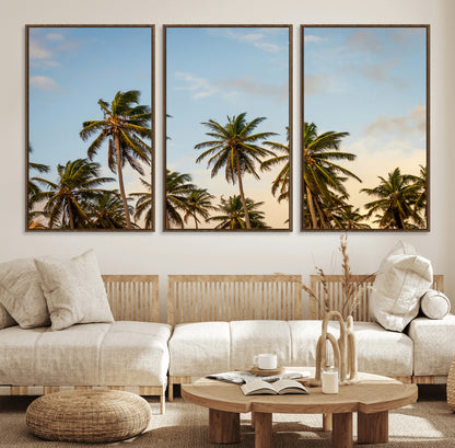 99033771-MGV-FC-60X30-3P_Walnut-Palm Trees Wall Art Canvas Print, Framed Tropical Vibes Art Picture Print, Coastal Sunset Perfect Coastal Boho Decor Artwork
