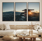 87729656-MGV-FC-60X30-3P_Walnut-Mount Fuji Wall Art Canvas Print, Framed Japan Travel Art Picture Print, Chureito Pagoda Perfect Zen Minimalism Decor Artwork