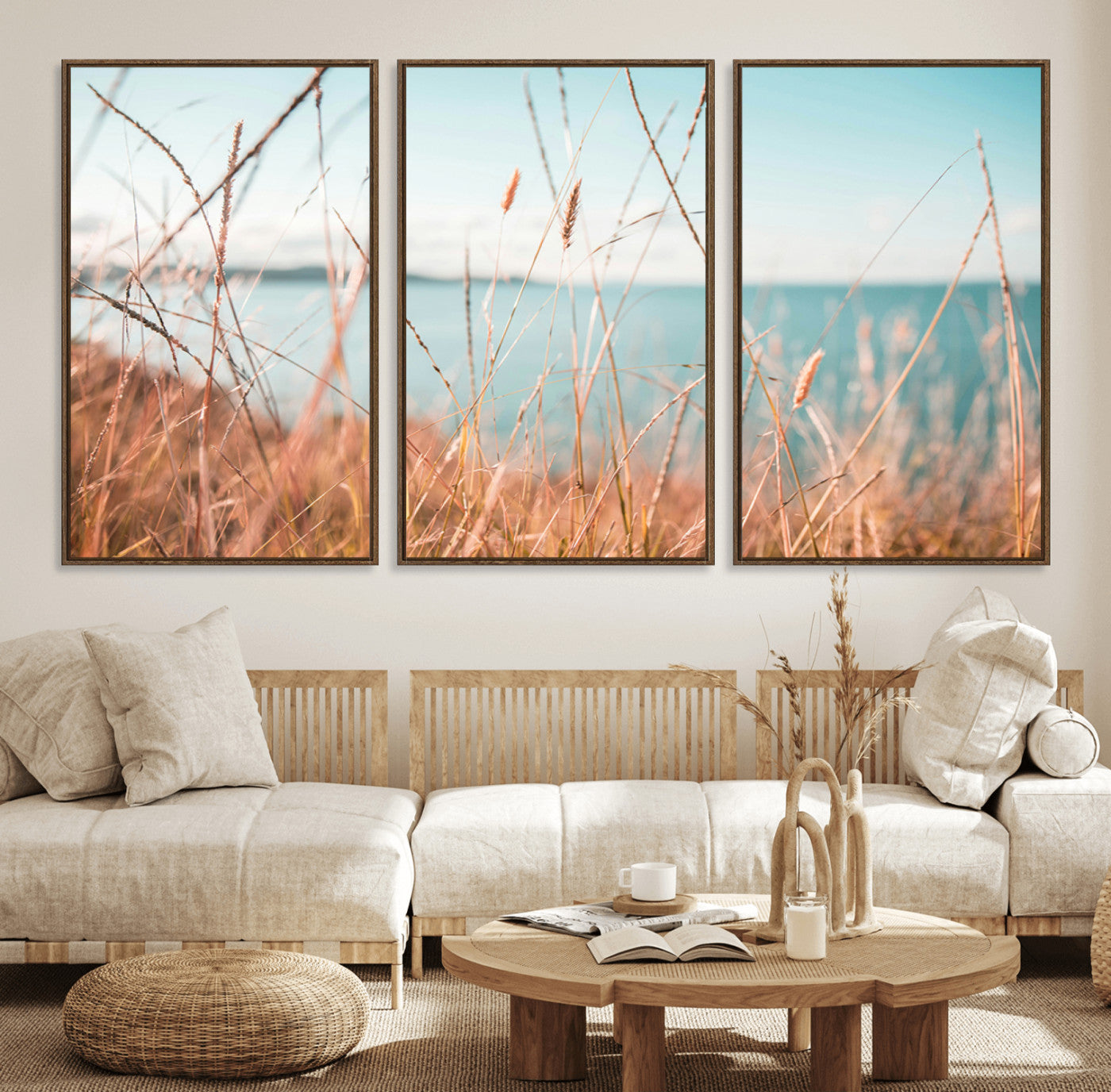 36108696-MGV-CV-36X24-Coastal Grass Wall Art – Serene Ocean View Canvas Print, Beach Nature Photography Decor for Living Room, Bedroom, Office or Modern
