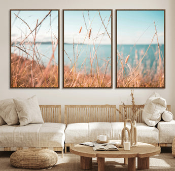 36108696-MGV-CV-36X24-Coastal Grass Wall Art – Serene Ocean View Canvas Print, Beach Nature Photography Decor for Living Room, Bedroom, Office or Modern
