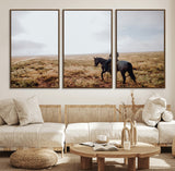 57597730-MGV-FC-60X30-3P_Walnut-Cowboy Wall Art Wall Art Canvas Print, Framed Western Canvas Art Picture Print, Rustic Ranch Scene Perfect Rustic Western Decor