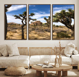 25722592-MGV-FC-60X30-3P_Walnut-Joshua Tree Desert Wall Art Canvas Print, Framed Southwestern Nature Art Picture Print, Rustic Earth Tones Perfect Southwestern