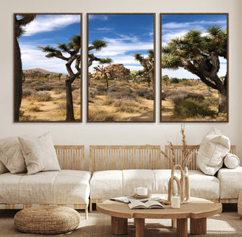 25722592-MGV-FC-60X30-3P_Walnut-Joshua Tree Desert Wall Art Canvas Print, Framed Southwestern Nature Art Picture Print, Rustic Earth Tones Perfect Southwestern