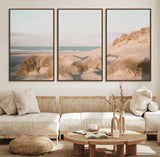 28064037-MGV-FC-60X30-3P_Walnut-Minimalist Seascape Wall Art Canvas Print, Framed Neutral Beach Print Art Picture Print, Sand Dune Photography Perfect