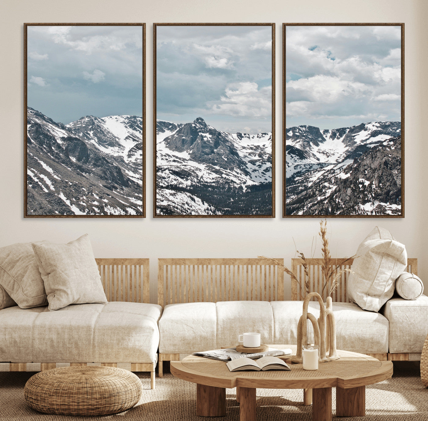 94074619-MGV-CV-36X24-Snowy Peaks Wall Art Canvas Print, Framed Alpine Wilderness Art Picture Print, Mountain Escape Perfect Winter Serenity Decor