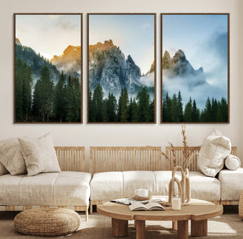 21145440-MGV-FC-60X30-3P_Walnut-Wilderness Wall Art Wall Art Canvas Print, Framed Nature Landscape Decor Art Picture Print, Misty Forest Photography Perfect