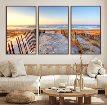 73351887-MGV-FC-60X30-3P_Walnut-Ocean Sunset Wall Art Wall Art Canvas Print, Framed Nautical Photography Art Picture Print, Summer Beach House Decor Perfect