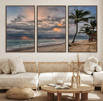 62574547-MGV-FC-60X30-3P_Walnut-Tropical Storm Wall Art Canvas Print, Framed Moody Beach Art Picture Print, Dramatic Sky Perfect Tropical Coastal Decor Artwork
