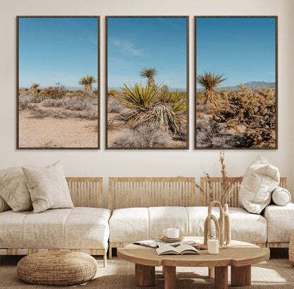 35156165-MGV-FC-60X30-3P_Walnut-Joshua Tree Wall Art Canvas Print, Framed Desert Landscape Art Picture Print, Warm Earth Tones Perfect Southwestern Minimalist