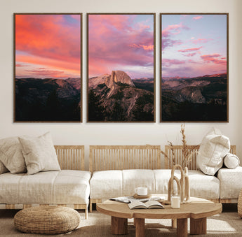 32786115-MGV-FC-60X30-3P_Walnut-Half Dome Wall Art Canvas Print, Framed Yosemite National Park Art Picture Print, Dramatic Sunset Perfect Adventurous Wilderness