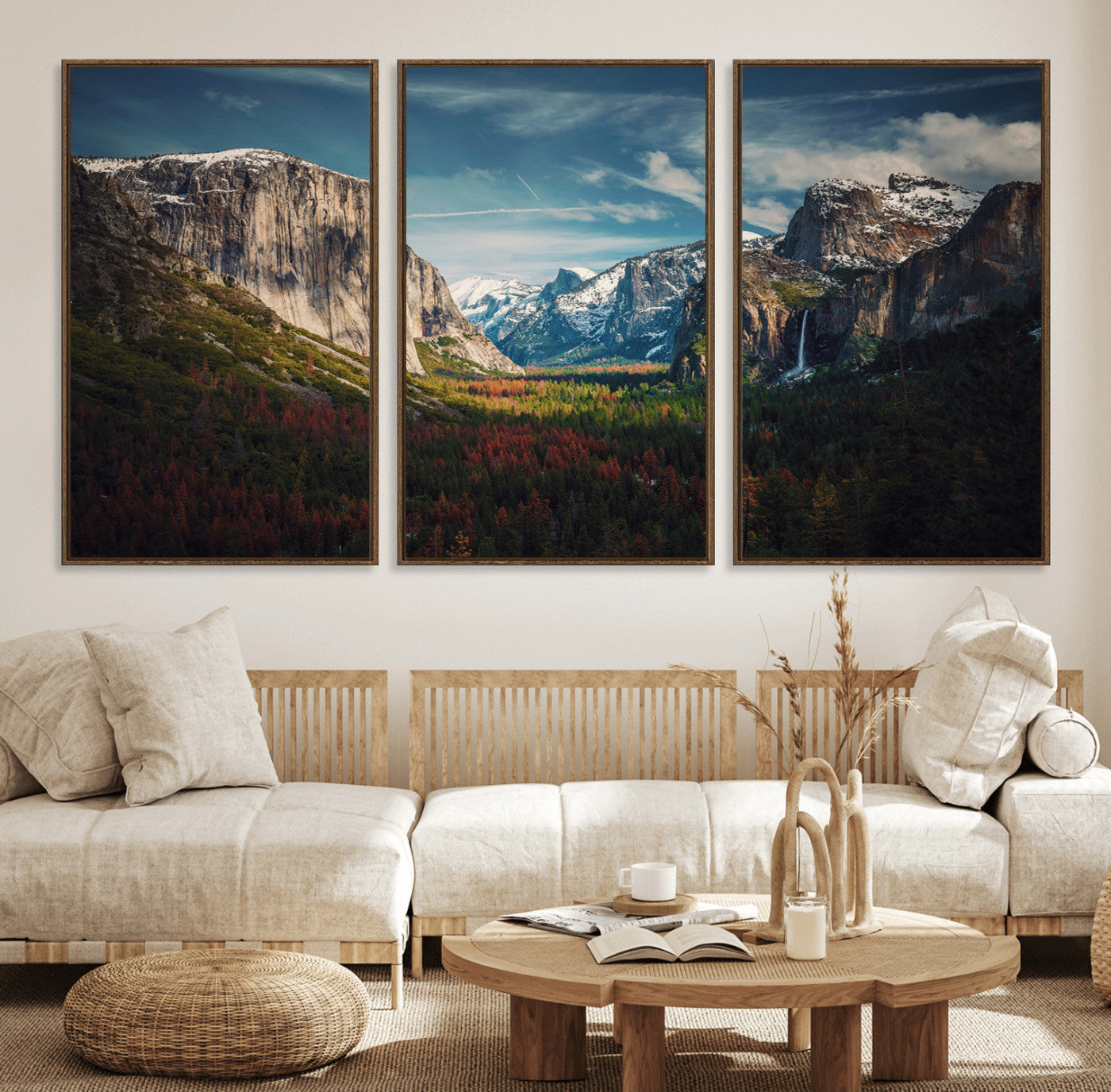 15244033-MGV-FC-60X30-3P_Walnut-Yosemite National Wall Art Canvas Print, Framed Mountain Landscape Art Picture Print, El Capitan Perfect Rustic Farmhouse Decor