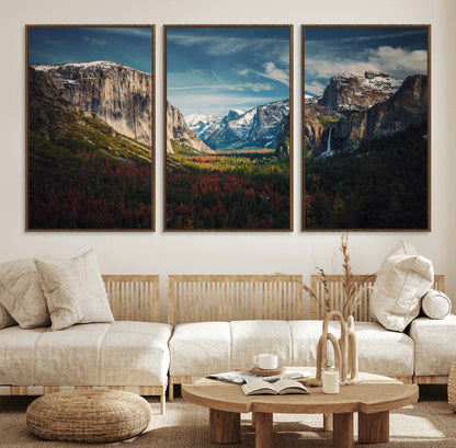 15244033-MGV-FC-60X30-3P_Walnut-Yosemite National Wall Art Canvas Print, Framed Mountain Landscape Art Picture Print, El Capitan Perfect Rustic Farmhouse Decor
