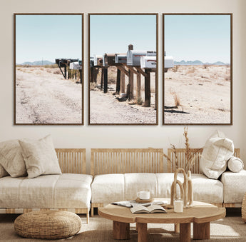 54616109-MGV-FC-60X30-3P_Walnut-Desert Mailboxes Wall Art – Rustic Rural Roadside Photography Canvas Print, American Southwest Landscape Home Decor for Living