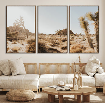 62783269-MGV-FC-60X30-3P_Walnut-Joshua Tree Wall Art – Desert Landscape Photography Canvas Print, Southwest Nature Artwork Rustic Home Decor for Living Room,