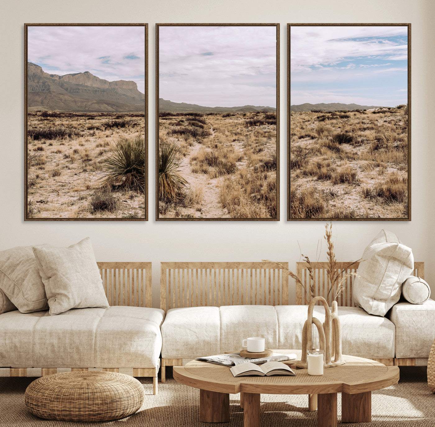 20681831-MGV-FC-60X30-3P_Walnut-Desert Landscape Wall Art – Southwestern Mountain Canvas Print, Rustic Western Nature Photography Decor for Living Room, Office,