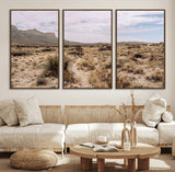 20681831-MGV-FC-60X30-3P_Walnut-Desert Landscape Wall Art – Southwestern Mountain Canvas Print, Rustic Western Nature Photography Decor for Living Room, Office,