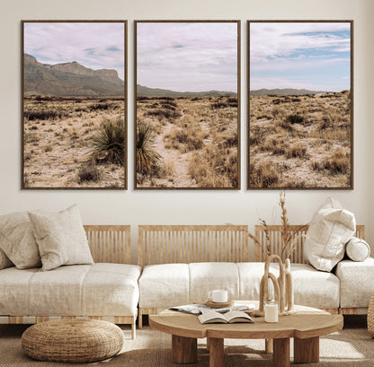 20681831-MGV-FC-60X30-3P_Walnut-Desert Landscape Wall Art – Southwestern Mountain Canvas Print, Rustic Western Nature Photography Decor for Living Room, Office,