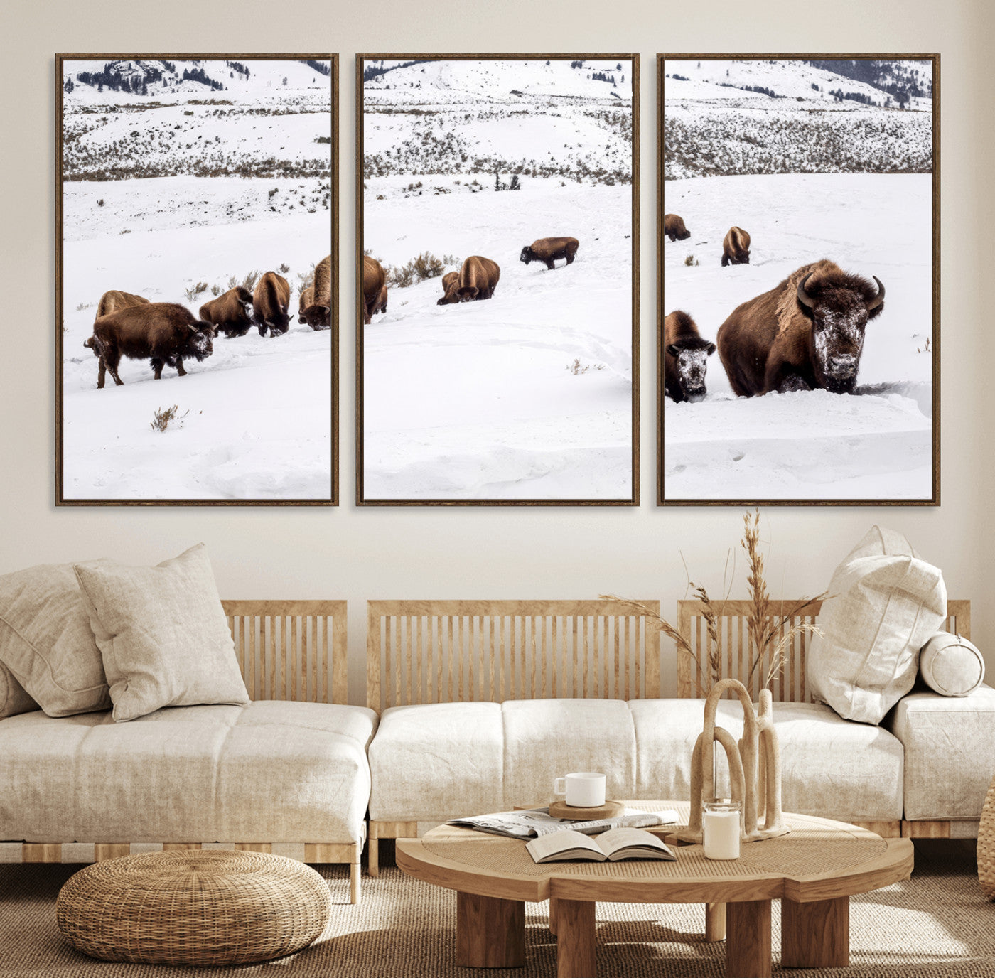 38217250-MGV-CV-36X24-Bison Herd Wall Art – Wildlife Canvas Print of Buffalo Winter Snow Scene, Rustic Western Lodge Décor, Farmhouse & Cabin Nature