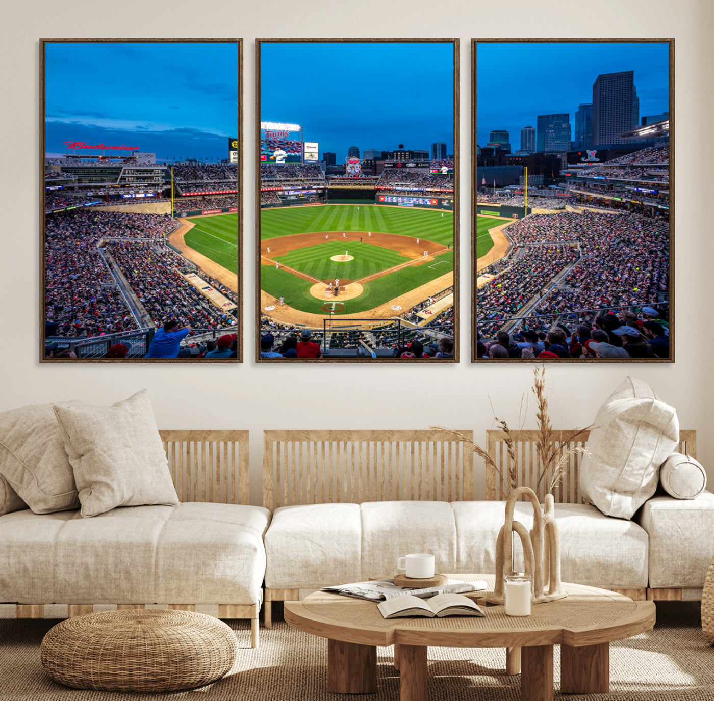 77273035-MGV-FC-60X30-3P_Walnut-Baseball Stadium Wall Art – Panoramic Evening Game Canvas Print, Sports Fan Decor for Man Cave, Office, Bar, or Living Room