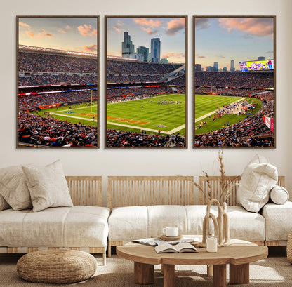 55377093-MGV-FC-60X30-3P_Walnut-Soldier Field Wall Art – Panoramic Chicago Bears Football Stadium Canvas Print, Game Day Sports Decor for Man Cave, Bar, Office,