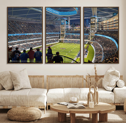 41816511-MGV-FC-60X30-3P_Walnut-Chicago Dome Stadium Wall Art – Futuristic Football Arena Canvas Print, Modern Sports Fan Decor for Man Cave, Office, Bar, or