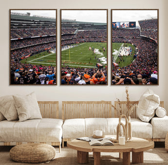18347149-MGV-FC-60X30-3P_Walnut-Soldier Field Wall Art – Chicago Bears Football Stadium Canvas Print, Game Day Sports Decor for Man Cave, Bar, Office, or Living
