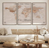 95243244-MGV-FC-60X30-3P_Walnut-Wander Often Wonder Always World Map Wall Art – Neutral Beige Adventure Canvas Print, Rustic Boho Travel Decor for Bedroom, Living
