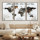 88337180-MGV-FC-60X30-3P_Walnut-Little by Little One Travels Far Tolkien Quote World Map Rustic Black Brown Adventure Wall Art Canvas Print for Home Office Living