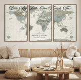 10693204-MGV-FC-60X30-3P_Walnut-Little By Little One Travels Far Tolkien Quote Blue Green World Map Adventure Wall Art Canvas Print Rustic Wanderlust Travel Decor