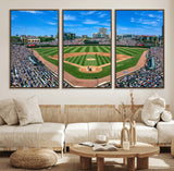 56213978-MGV-CV-36X24-Wrigley Field Baseball Stadium Canvas Wall Art – Packed Crowd Sports Stadium Print, City Skyline Baseball Field Canvas for Game