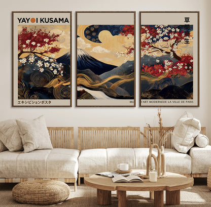 66892669-MGV-CV-36X24-Yayoi Kusama Japanese Inspired Canvas Print – Mt. Fuji & Floral Scene Wall Art, Framed Asian Style Canvas for Home, Office or