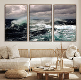 38622353-MGV-CV-36X24-Stormy Ocean Waves Canvas Wall Art – Framed Turbulent Sea Print, Large Nature Canvas for Coastal, Living Room, or Office Spaces