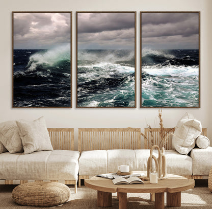 38622353-MGV-CV-36X24-Stormy Ocean Waves Canvas Wall Art – Framed Turbulent Sea Print, Large Nature Canvas for Coastal, Living Room, or Office Spaces