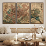 63782167-MGV-CV-36X24-Tsukioka Yoshitoshi Samurai Wall Art Print, Japanese Katana Warrior Canvas Wall Art, Octopus Sea Monster Canvas Print,