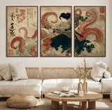 50812504-MGV-CV-36X24-Tsukioka Yoshitoshi Samurai Wall Art Print, Japanese Katana Warrior Canvas Wall Art, Octopus Sea Monster Canvas Print,