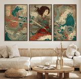 63377977-MGV-CV-36X24-Tsukioka Yoshitoshi Samurai Wall Art Print, Japanese Katana Warrior Canvas Wall Art, Octopus Sea Monster Canvas Print,