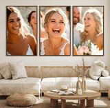 CSTM912-MGV-FC-60X30-3P_Walnut-Framed Wedding Canvas Print - Custom Wall Art Keepsake for Couples, Elegant Home Decoration Gift, Create Your Own Photo Canvas