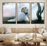 CSTM913-MGV-FC-60X30-3P_Walnut-Framed Wedding Canvas Print - Custom Wall Art Keepsake for Couples, Elegant Home Decoration Gift, Create Your Own Photo Canvas