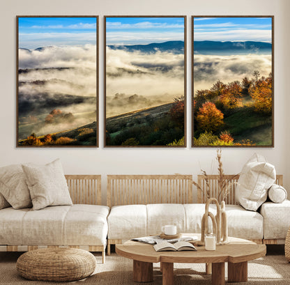 21551192-MGV-FC-60X30-3P_Walnut-Landscape Wall Art – Autumn Mountain View Canvas Print, Scenic Nature Photography Decor for Bedroom, Living Room, Office, Cabin or