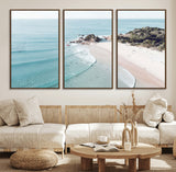 79395467-MGV-FC-60X30-3P_Walnut-Coastal Wall Art – Aerial Beach Canvas Print, Ocean Waves and Sandy Shore Photography Decor for Bedroom, Living Room, Office,