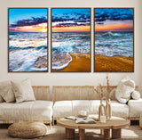24077769-MGV-CV-36X24-Sunset Beach Wall Art – Ocean Waves Canvas Print, Golden Shoreline Photography Coastal Decor for Living Room, Bedroom, Office,