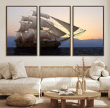 99957679-MGV-FC-60X30-3P_Walnut-Majestic Sailing Ship Wall Art – Sunset Ocean Voyage, Classic Tall Ship with Wind Filled Sails Canvas Print for Home, Office,