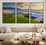 67486665-MGV-FC-60X30-3P_Walnut-Golf Course Wall Art – Pebble Beach Oceanfront Canvas Print, Coastal Fairway Photography Sports Decor for Living Room, Office, Man