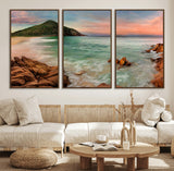 53831025-MGV-FC-60X30-3P_Walnut-Coastal Landscape Wall Art – Tropical Beach Ocean Canvas Print, Sunset Mountain View Photography Decor for Living Room, Bedroom,