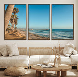 92568259-MGV-FC-60X30-3P_Walnut-California Beach Wall Art – Palm Tree Pier Canvas Print, Coastal Ocean Photography Seaside Decor for Living Room, Bedroom, Office,