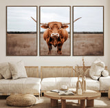 16316734-MGV-FC-60X30-3P_Walnut-Texas Longhorn Wall Art – Rustic Bull Portrait Canvas Print, Western Farmhouse Animal Photography Decor for Living Room, Office,