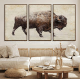 54810031-MGV-FC-60X30-3P_Walnut-Western Wall Art – Snow Covered Bison Canvas Print, Rustic Wildlife Photography Decor for Bedroom, Living Room, Office, Lodge,